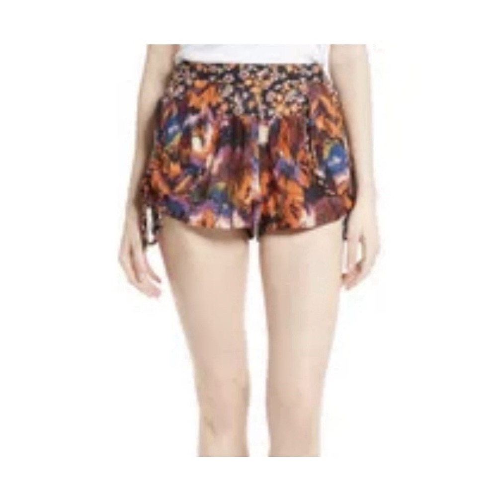 Free People Lisbon Shorts Ruched Side Tie Smocked Waist Pockets Tie Dye Boho XS